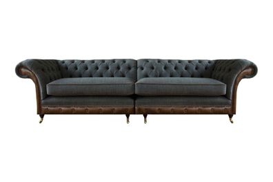 Grau-Braunes Chesterfield Textilsofa Designer Zweisitzer Wohnzimmer Couch
