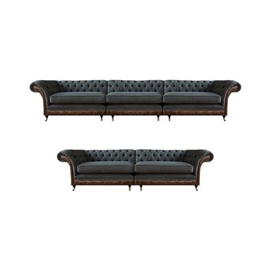 Dunkelgraue Chesterfield Wohnzimmer Sitzgarnitur 2x Sofas Polstermöbel