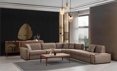 Couch Ecksofa Sofa Kunstleder Braun Polstersofa Wohnzimmer Ledersofa