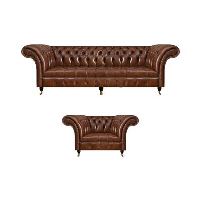 Braune Ledersofas Chesterfield Ledersessel Wohnzimmer Couchen Möbel 2tlg