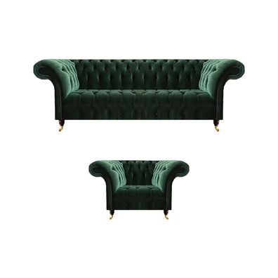 Moderne Grüne Chesterfield SItzgarnitur Komplette Couchen Sessel 2tlg