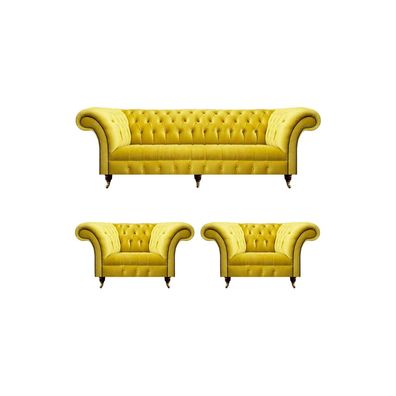 Luxuriöse Gelbe Chesterfield Garnitur Sofas Designer Wohnzimmer Couchen