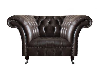 Designer Chesterfield Sessel Brauner Ledersessel Wohnzimmer Lehnsessel