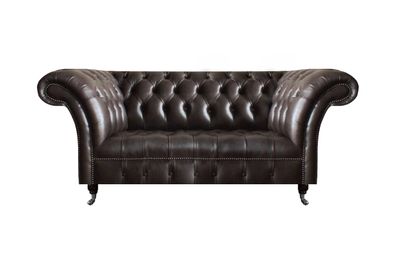 Dunkelbrauner Chesterfield Zweisitzer Wohnzimmer Moderne Ledercouchen