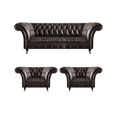 Braune Chesterfield Ledercouchen Wohnzimmer Garnitur Designer Sitzgruppe