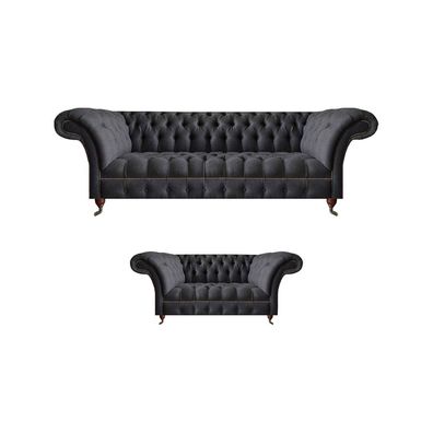 Schwarze Chesterfield Couchen Designer Wohnzimmer Polstermöbel 2tlg Set