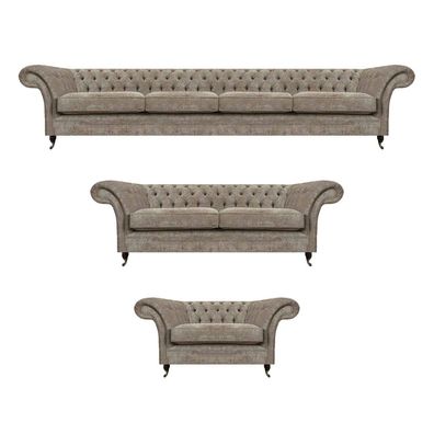 Chesterfield Hellgraue Polstergarnitur Moderne Textilsofas Sitzmöbel