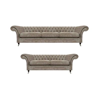 Chesterfield Hellgraue Sofagarnitur Wohnzimmer 3-Sitzer Luxus Zweisitzer