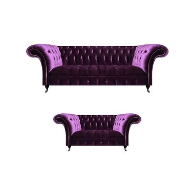 Wohnzimmer Lila Chesterfield Sofagarnitur Moderne Textilcouchen 2tlg