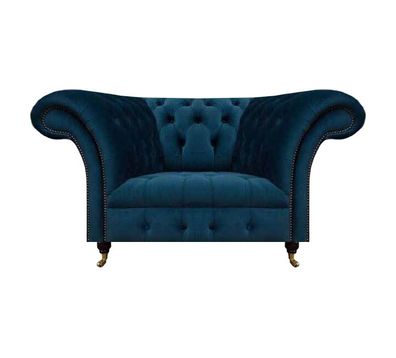 Dunkelblauer Chesterfield Einsitzer Wohnzimmer Polster Designer Sessel
