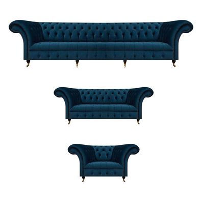 Dunkelblaue Chesterfield Sofas Designer Stoffcouchen Wohnzimmer Möbel