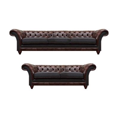 Chesterfield Braun-Graue Wohnzimmer Couchgarnitur Moderne Sofas 2tlg