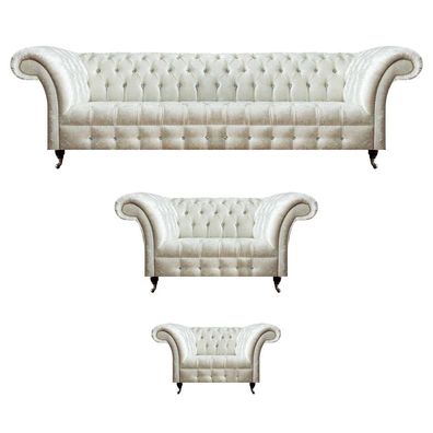 Weiße Chesterfield Textilgarnitur Designer Sitzmöbel Polster Garnitur