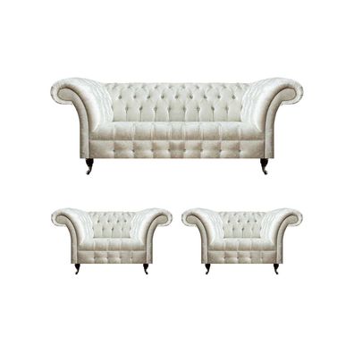 Weiße Chesterfield Sitzgarnitur 2x Designer Sessel Komplette Sitzmöbel
