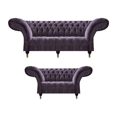 Edle Chesterfield Lila Wohnzimmer Sofas Polster Sitzmöbel Holzgestell