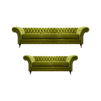 Olivengrüne Chesterfield Sofagarnitur Wohnzimmer Komplette Textil Möbel