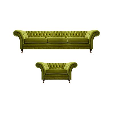 Olivengrünes Chesterfield Stoffsofa Luxuriöser Wohnzimmer Textil Sessel