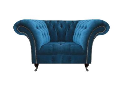 Hellblauer Chesterfield Sessel Designer Wohnzimmer Sitzmöbel Stoffsessel