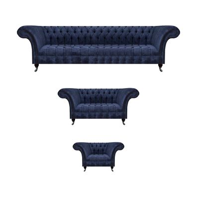 Wohnzimmer Blaue Chesterfield Couchen Designer Sitzmöbel Sofagarnitur