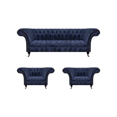 Stilvolle Blaue Chesterfield Möbel Luxuriöse Couchgarnitur Textil Set