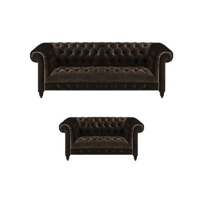 Braune Chesterfield Sitzmöbel Wohnzimmer 2-Sitzer Luxus Dreisitzer 2tlg