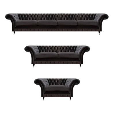 Moderne Schwarze Chesterfield Sofas Designer Wohnzimmer Couchen 3tlg Set