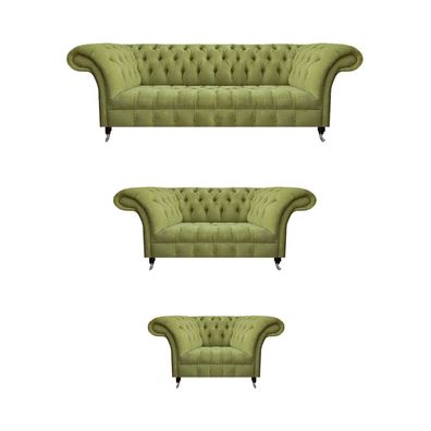 Olivengrüne Chesterfield Sofas Komplette Couchgarnitur Wohnzimmer Möbel