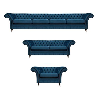 Dunkelblaue Chesterfield Sofas Komplette Sitzgarnitur Sitzmöbel 3tlg Set