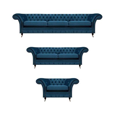 Blaue Chesterfield Sitzmöbel Moderne Couchgarnitur Wohnzimmer Möbel 3tlg