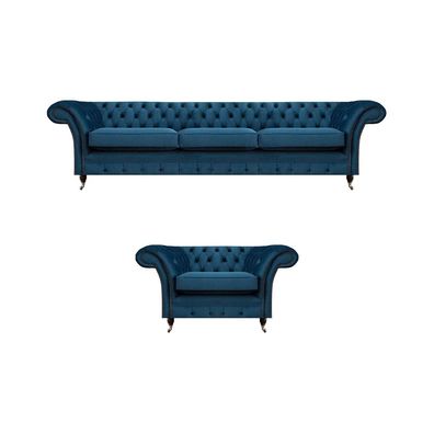 Moderne Blaue Chesterfield Sofas Wohnzimmer Dreisitzer Sessel Couchen