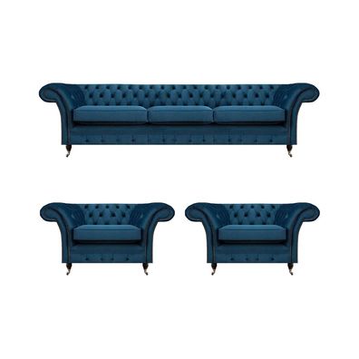 Moderne Chesterfield Blaue Sessel Luxuriöser Dreisitzer Wohnzimmer Möbel