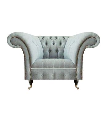 Chesterfield Hellgrauer Sessel Moderne Wohnzimmer Polster Sitzmöbel