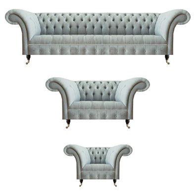 Chesterfield Wohnzimmer Garnitur Hellgraue Polstercouchen 3tlg Sitzset