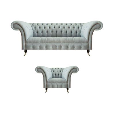 Hellgraue Wohnzimmer Chesterfield Garnitur Komplette Sitz Möbel Couchen