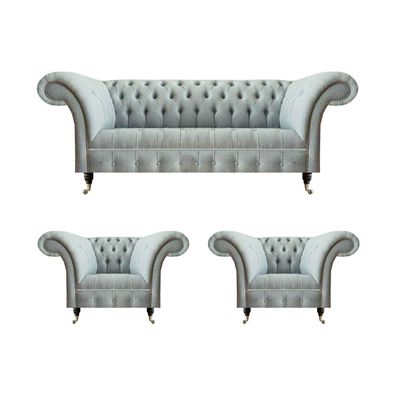 Hellgraue Wohnzimmer Chesterfield Garnitur Designer Sitzmöbel Sessel