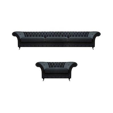 Schwarze Polster Chesterfield Garnitur Designer Sofas Moderne Couchen