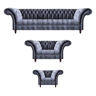 Hellgraue Chesterfield Couchen Designer Sitzgarnitur Viersitzer Sessel