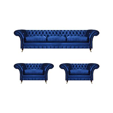 Blau Modern Sofa Set 3tlg Einrichtung Luxus Wohnzimmer Sitzmöbel Chesterfield