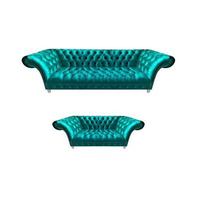 Chesterfield Polster Möbel 2x Sofas Blau Sitzmöbel Wohnzimmer Garnitur