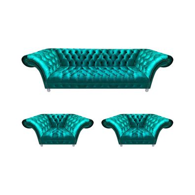 Chesterfield Blau Sofagarnitur Polster Möbel Sitzmöbel Designer Wohnzimmer