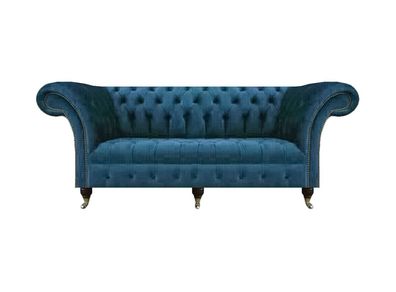 Blau Textil Chesterfield Dreisitze Sofa Couch Sitzmöbel Designer Modern Neu