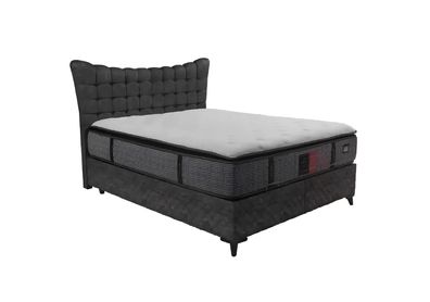 Bett Boxspring Betten Luxus Doppelbett inkls. Matratze mit Caro Muster Grau