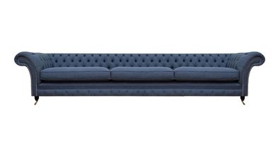 Sitz Möbel Sofa Couch Dreisitze Textil Blau Design Polstermöbel Chesterfield