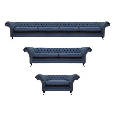 Luxus Möbel Sofa Set Blau Textil Komplett Wohnzimmer Chesterfield Sofagarnitur