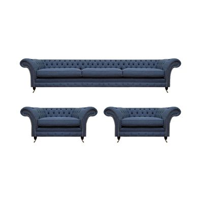 Blau Luxus Komplett 3tlg Design Modern Sofagarnitur Wohnzimmer Chesterfield