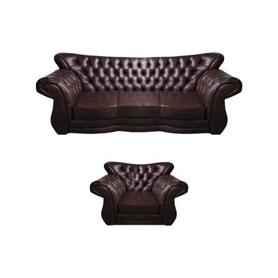 Leder Sofa Set Sitzmöbel Sofa Dreisitze Sofagarnitur Sessel Chesterfield