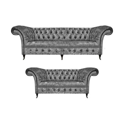 Chesterfield Grau Sofagarnitur Luxus Design Polstermöbel Wohnzimmer