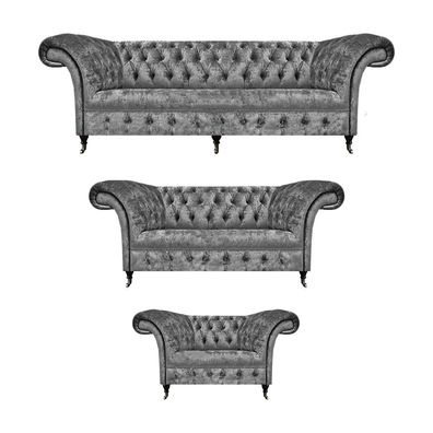 Grau Sofagarnitur 3tlg Neu Design Polstermöbel Wohnzimmer Chesterfield