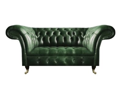Luxus Zweisitzer Sofa Couch Grün Leder Sofa Wohnzimmer Luxus Design Chesterfield