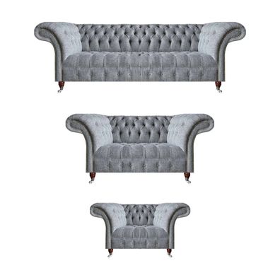 Chesterfield Grau Sofas Komplett 3tlg Sessel Design Möbel Sofagarnitur